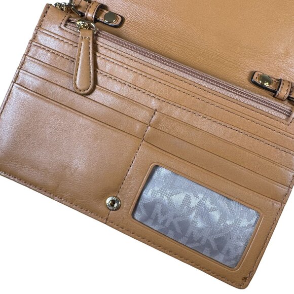 Michael Michael Kors Lana Leather Wallet Clutch Crossbody Bag in Khaki Tan - Picture 8 of 14